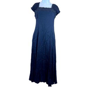 Carole Little Women Gown Dress Lace Detail Square Neck Beaded Back Hole Blue 8